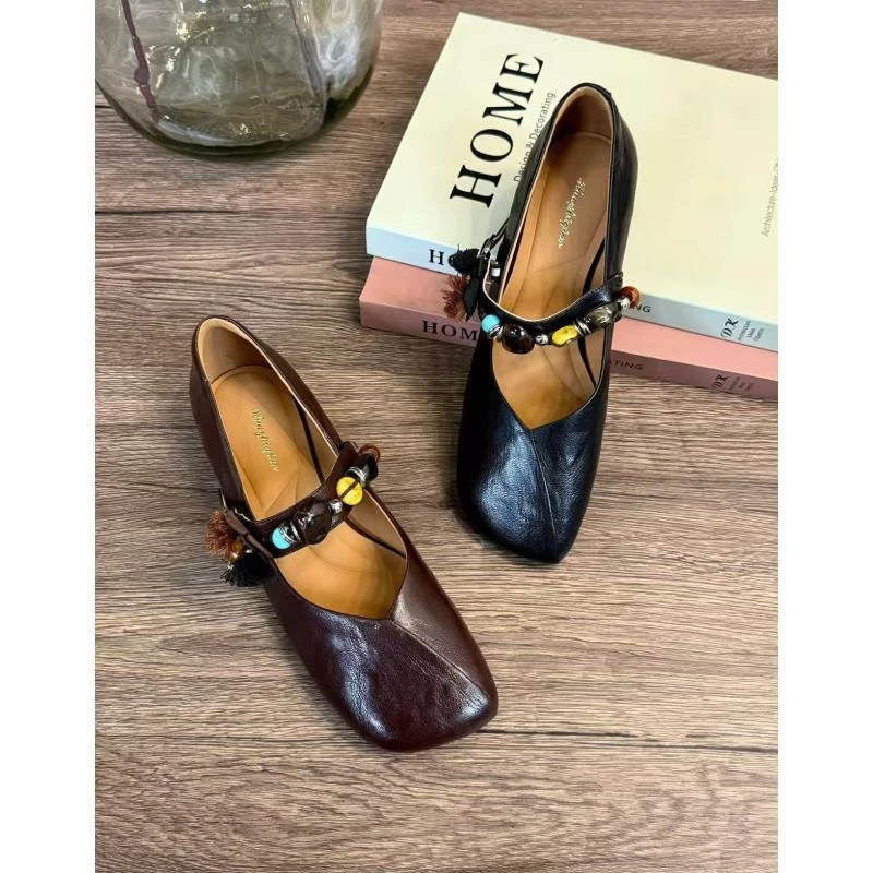 2025串珠方头秋季欧美风春季法式单鞋时尚低跟机能潮鞋气质2cm跟