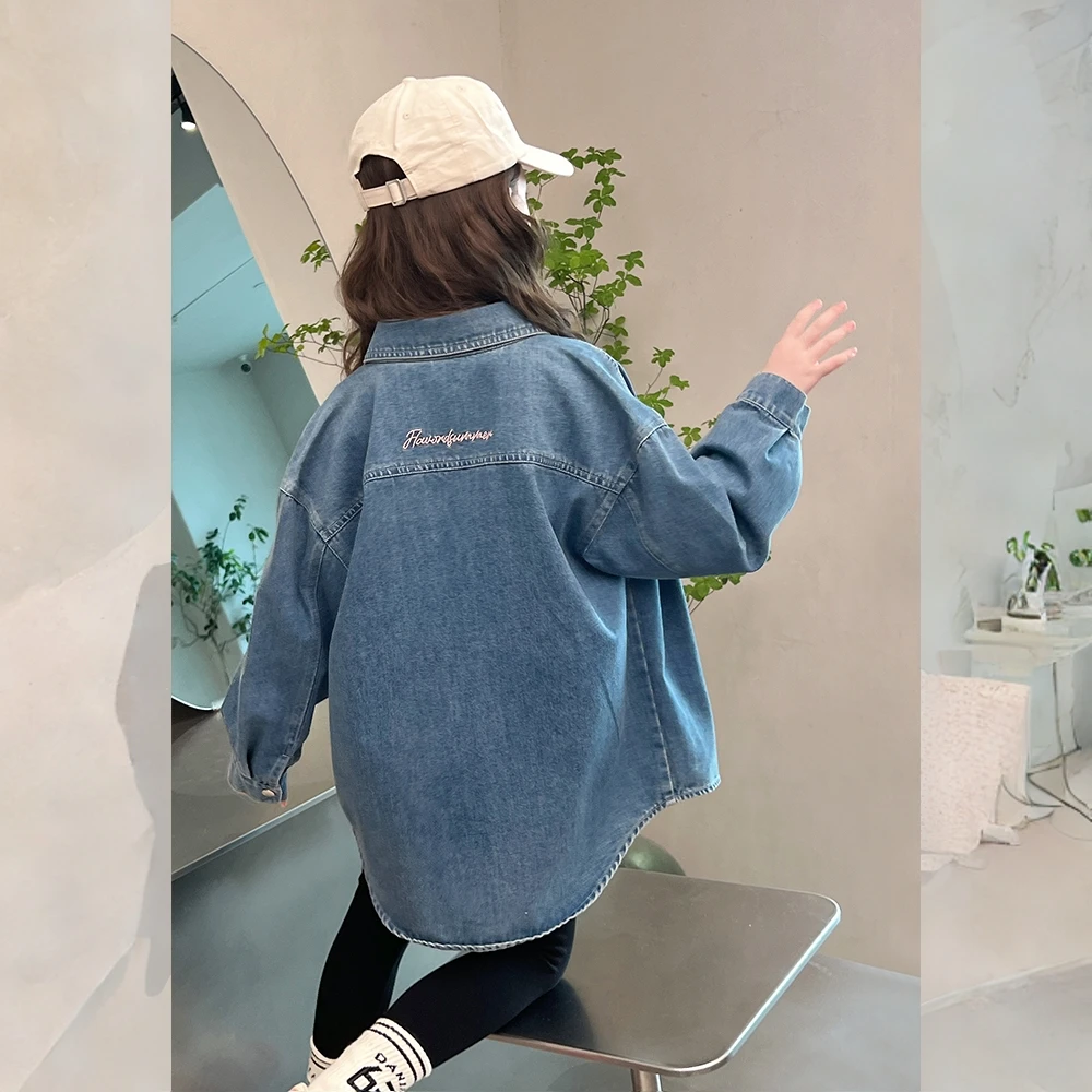 女童牛仔衬衫洋气韩版小女孩衬衣儿童外套开衫大童装2025春秋新款