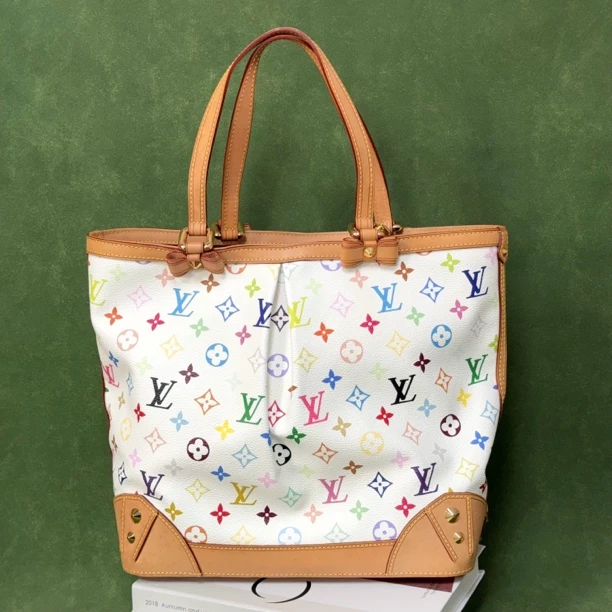 95新 LouisVuitton/路易威登 LRS/白三彩托特单肩包