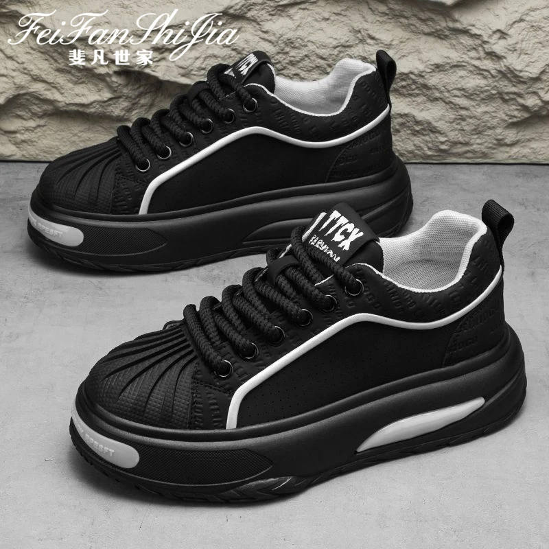 鞋子男款秋冬季2025新款贝壳头潮鞋舒适增高软底网红潮款休闲男鞋