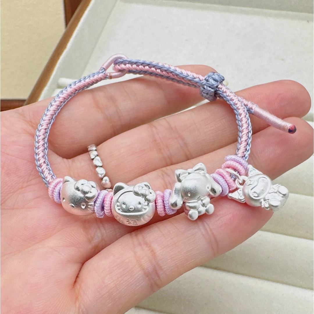 足银手链 老凤凰s999纯银库洛米大耳狗美乐蒂编织手链三丽鸥