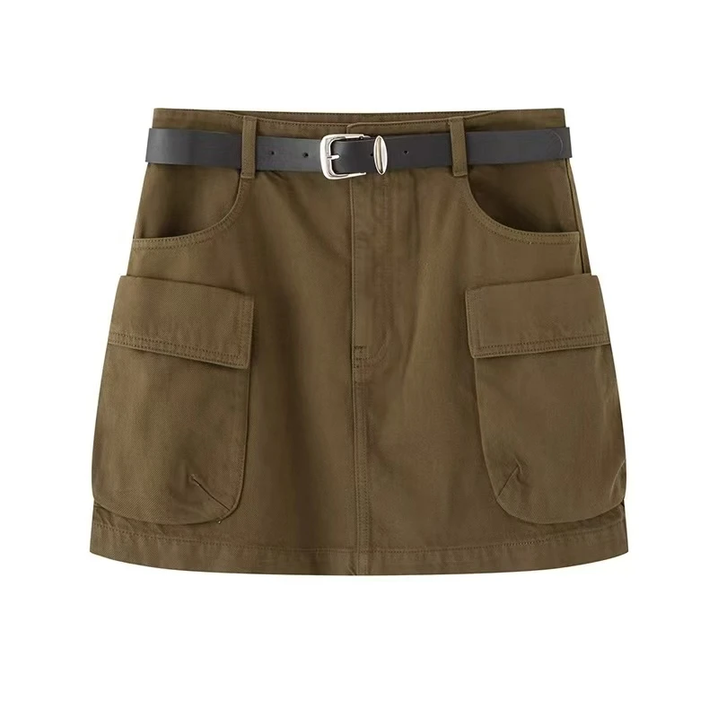 艾诺家专柜同款2025早秋新品口袋牛仔短裙高腰显瘦A字半身裙3008