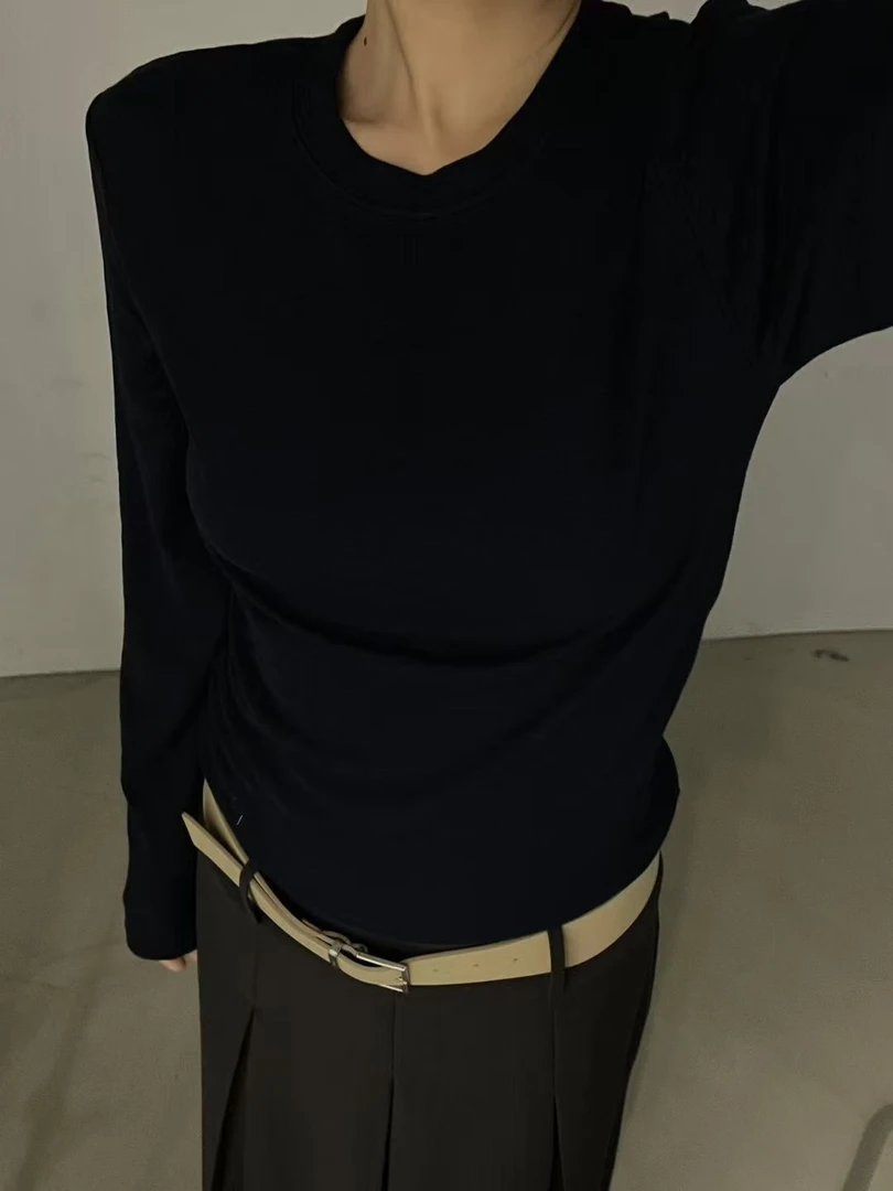 长袖极简风纯色休闲风圆领T恤