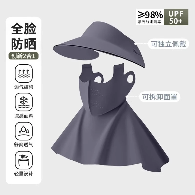 2025新款防晒帽子一体披肩面罩夏季防紫外线口罩骑车空顶太阳帽女