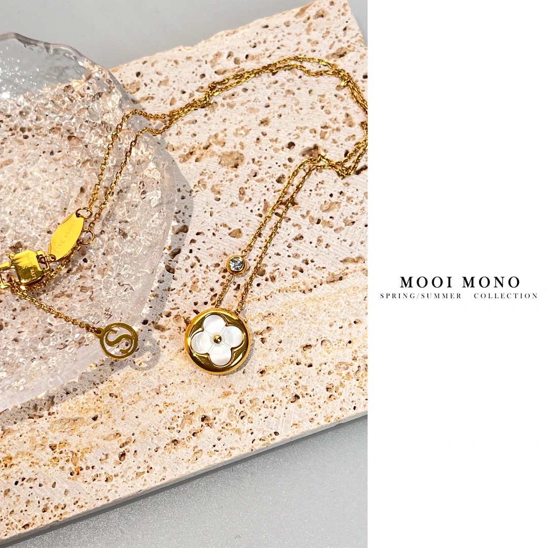钛钢项链 MOOI MONO"金豆豆"圆形四叶草钛钢ins电镀项链J42P114