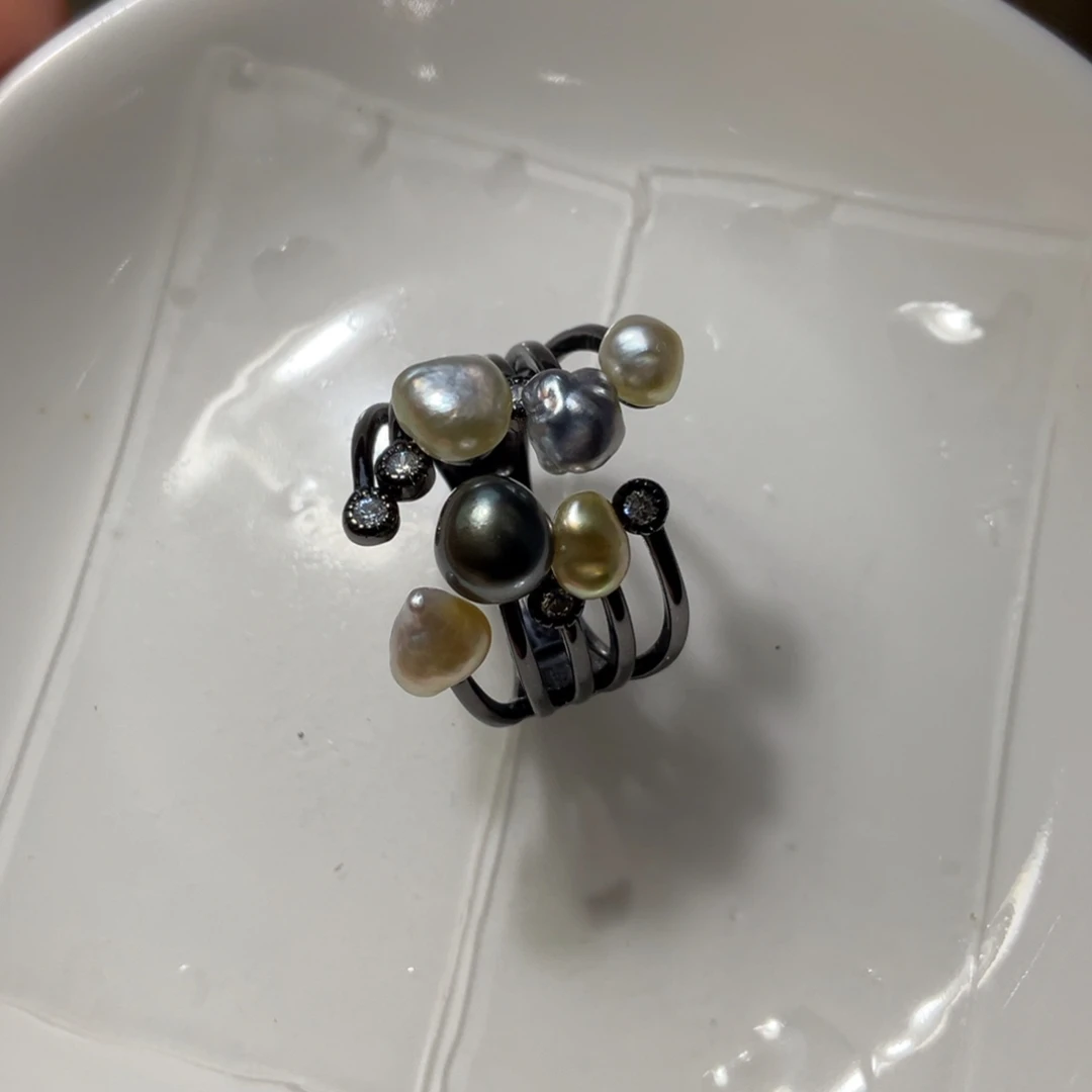 ****し银S925镶嵌戒圈海水珍珠