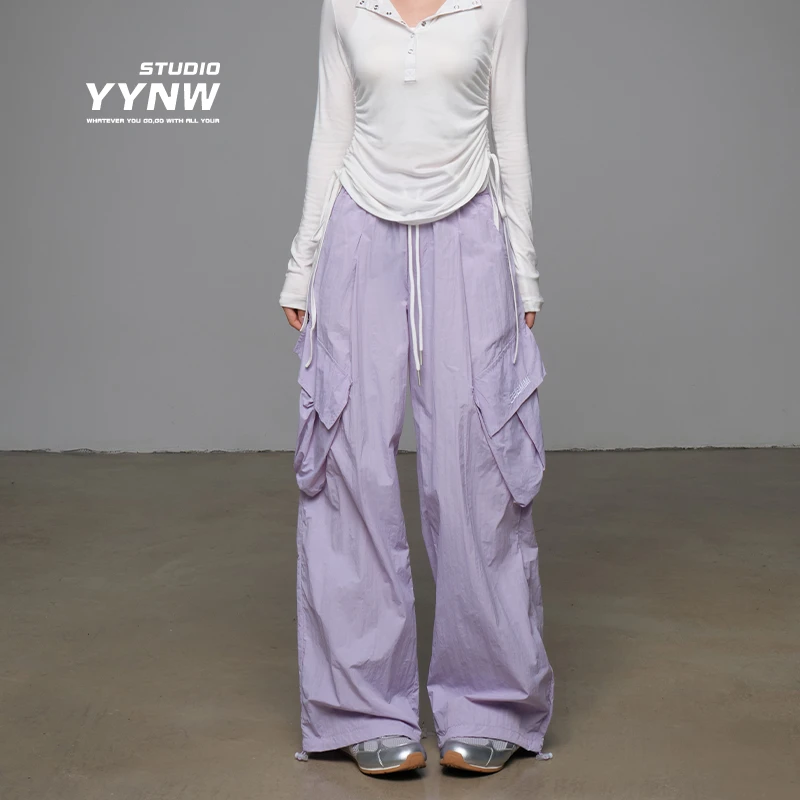 多巴胺速干街头工装裤女春季2025新款宽松显瘦拖地伞兵运动休闲裤