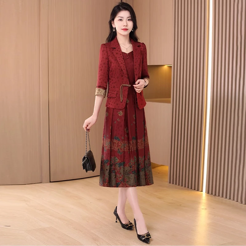 【拉夏】喜婆婆婚宴套装连衣裙2025早秋新款新中式国风两件两件套裙