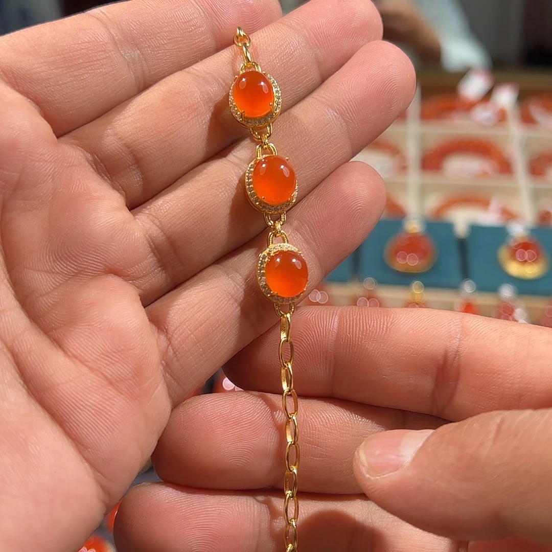 南红玛瑙银S925镶嵌颈饰