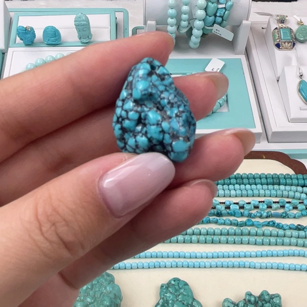 绿松石未镶嵌随型蓝料子网花