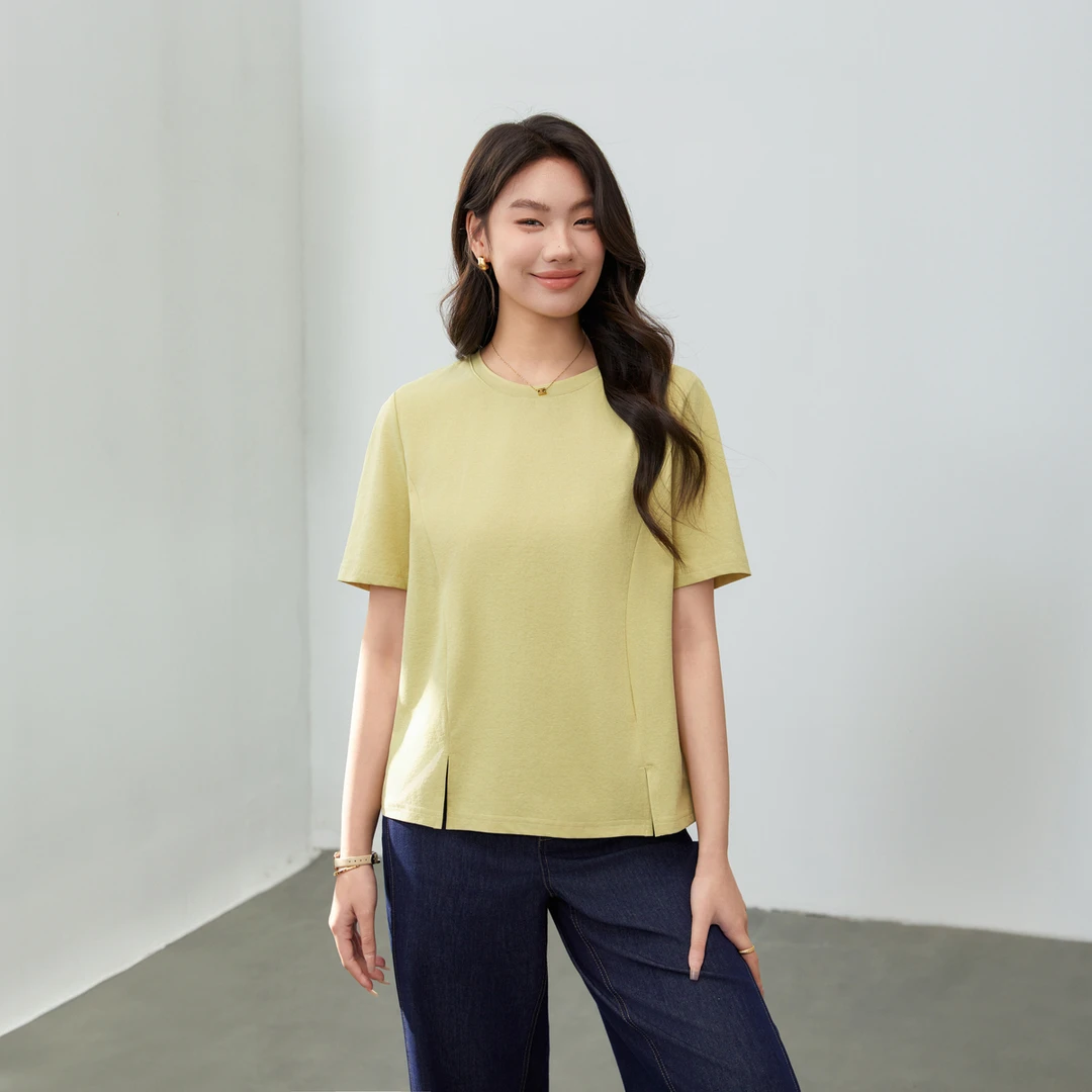 【原纱防晒速干T】 纤莉秀W大码女装欧若风设计感修身短袖T恤QK1905