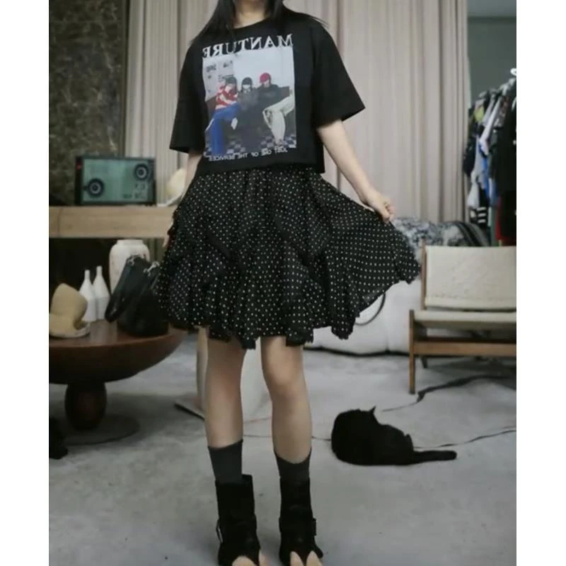 infobyfive2025夏季新款波点不规则层层叠加短裙半身裙NF0505060