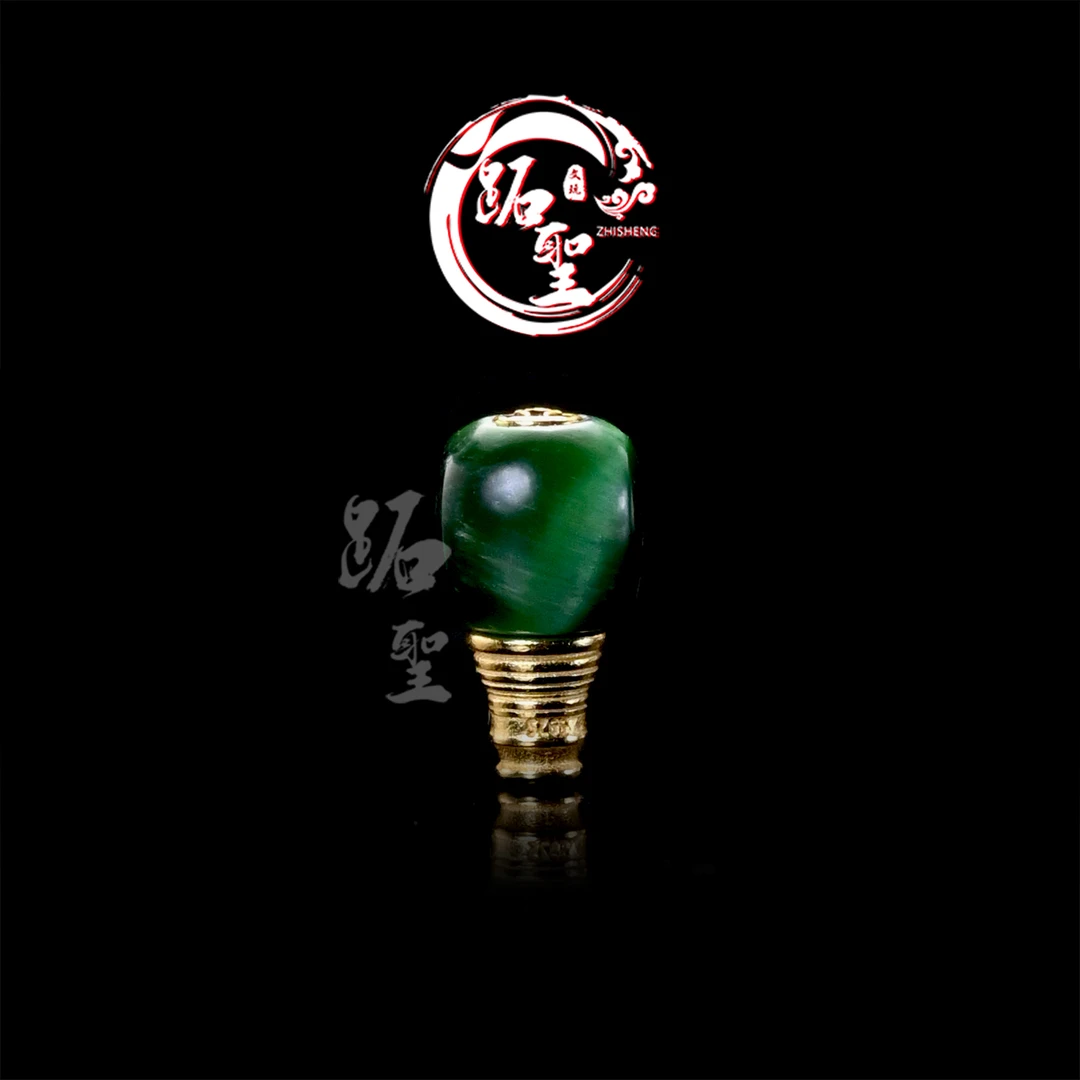 8MM绿虎眼镶嵌铜标分体式三通文玩108手串手链佛头佛塔配饰散珠