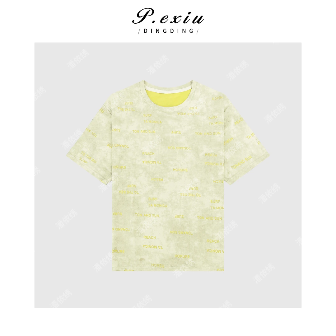 100棉字母印花炒色短袖圆领T恤G5065