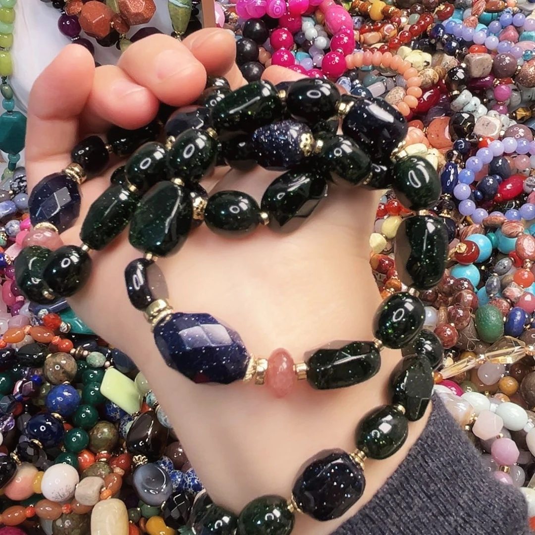 玛瑙/玉髓合金手链绿金沙