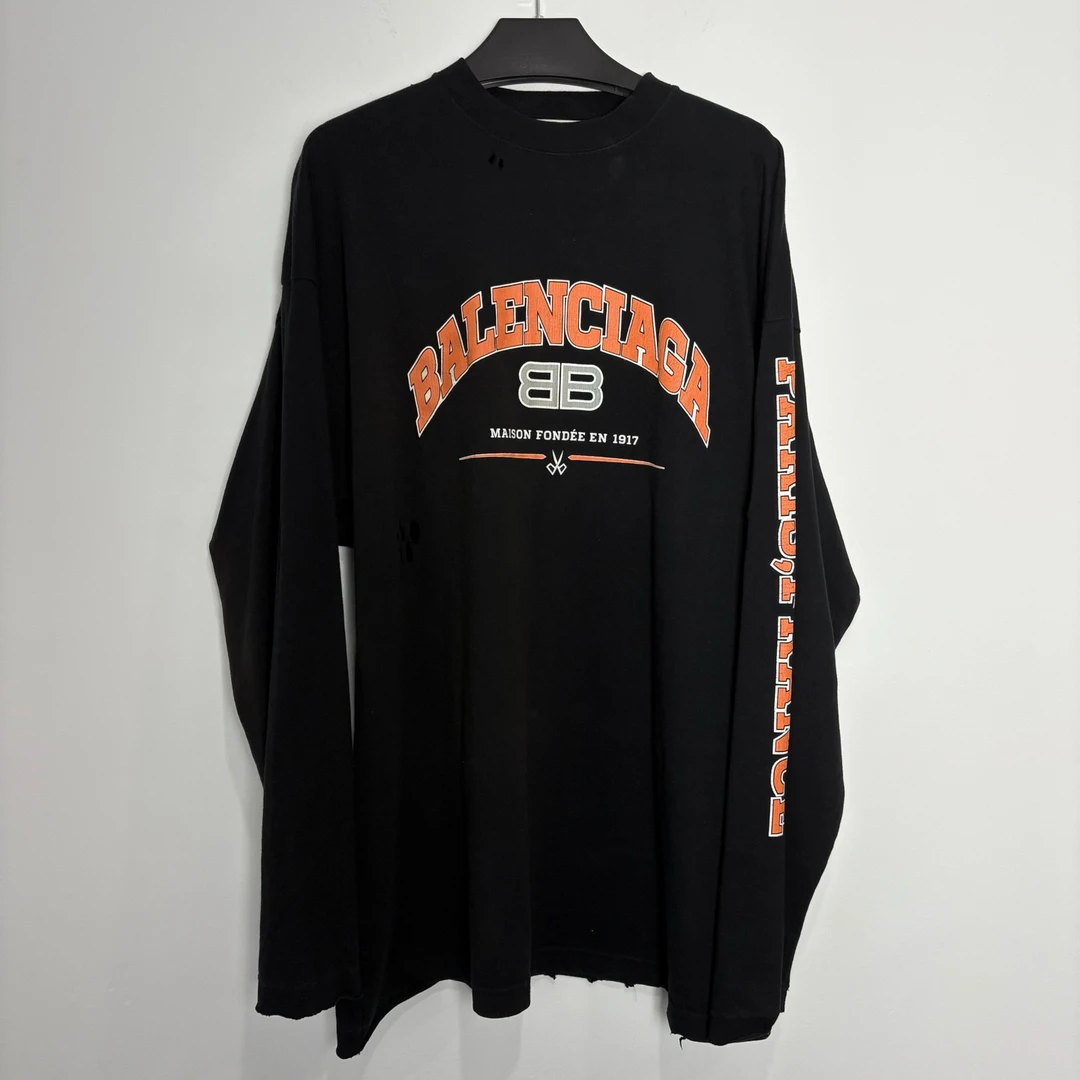 未使用 Balenciaga/巴黎世家 （vd）黑色破坏双B剪刀长袖 0401