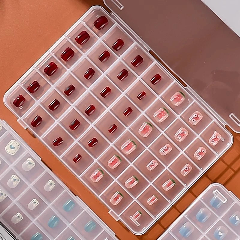 穿戴甲收纳盒美甲指甲贴分格展示盒桌面大容量透明防尘便携整理盒