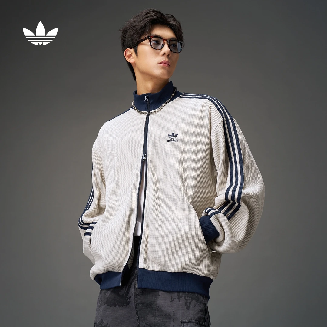 阿迪达斯三叶草舒适运动华夫格立领宽松夹克薄外套男款秋季KC2618