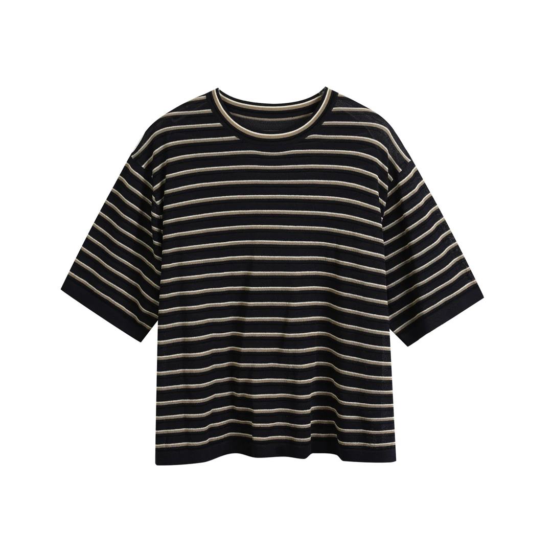 30603【To订单】2025春夏新品女装亚麻混纺圆领短袖针织衫0228