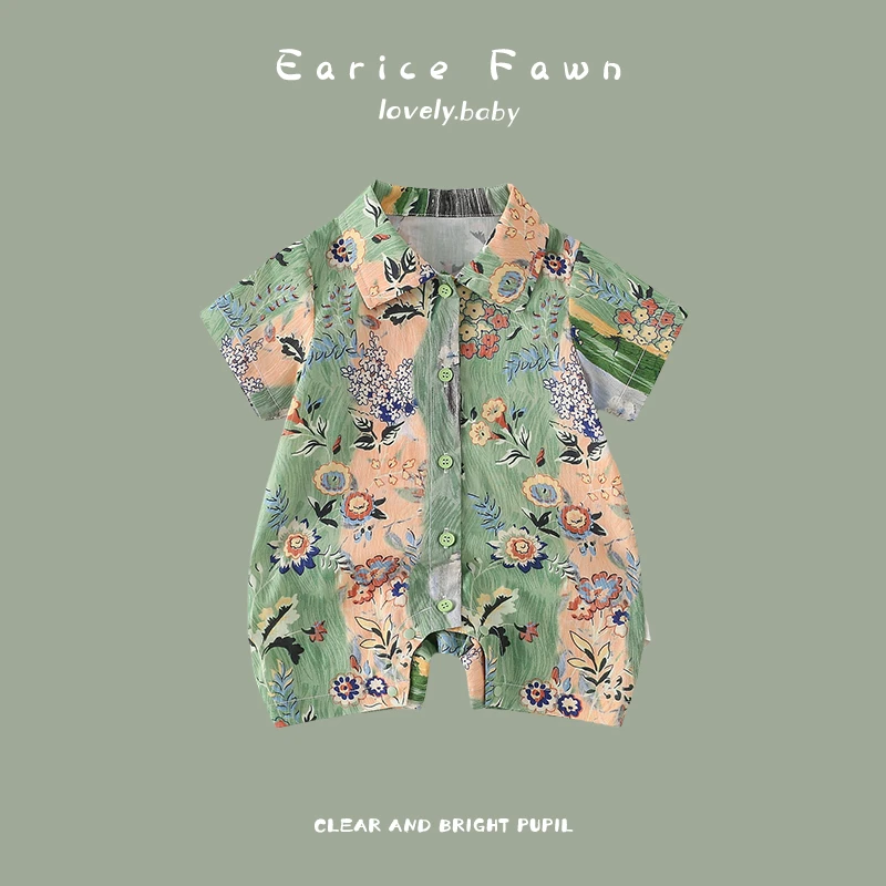 QQ婴儿衣服夏季男女宝宝可爱连体衣薄款外出哈衣满月百天爬爬衣服