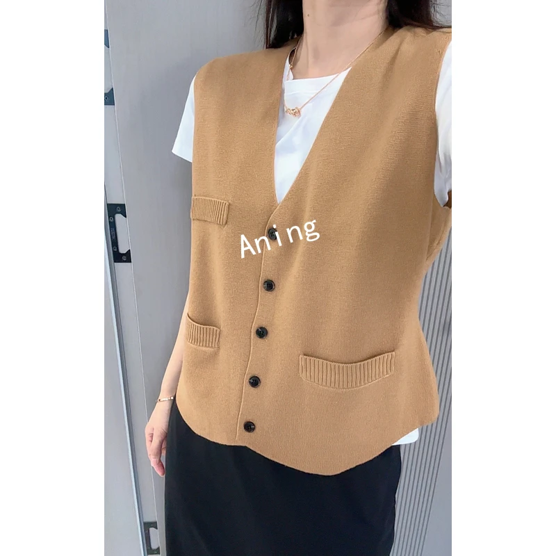 【升级版高支高密】气质百搭V领针织马甲无袖背心开衫