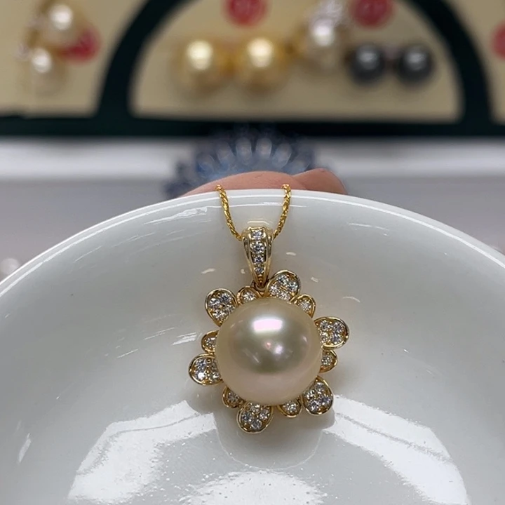 颈饰海水珍珠银S925镶嵌金珠11-12mm47号