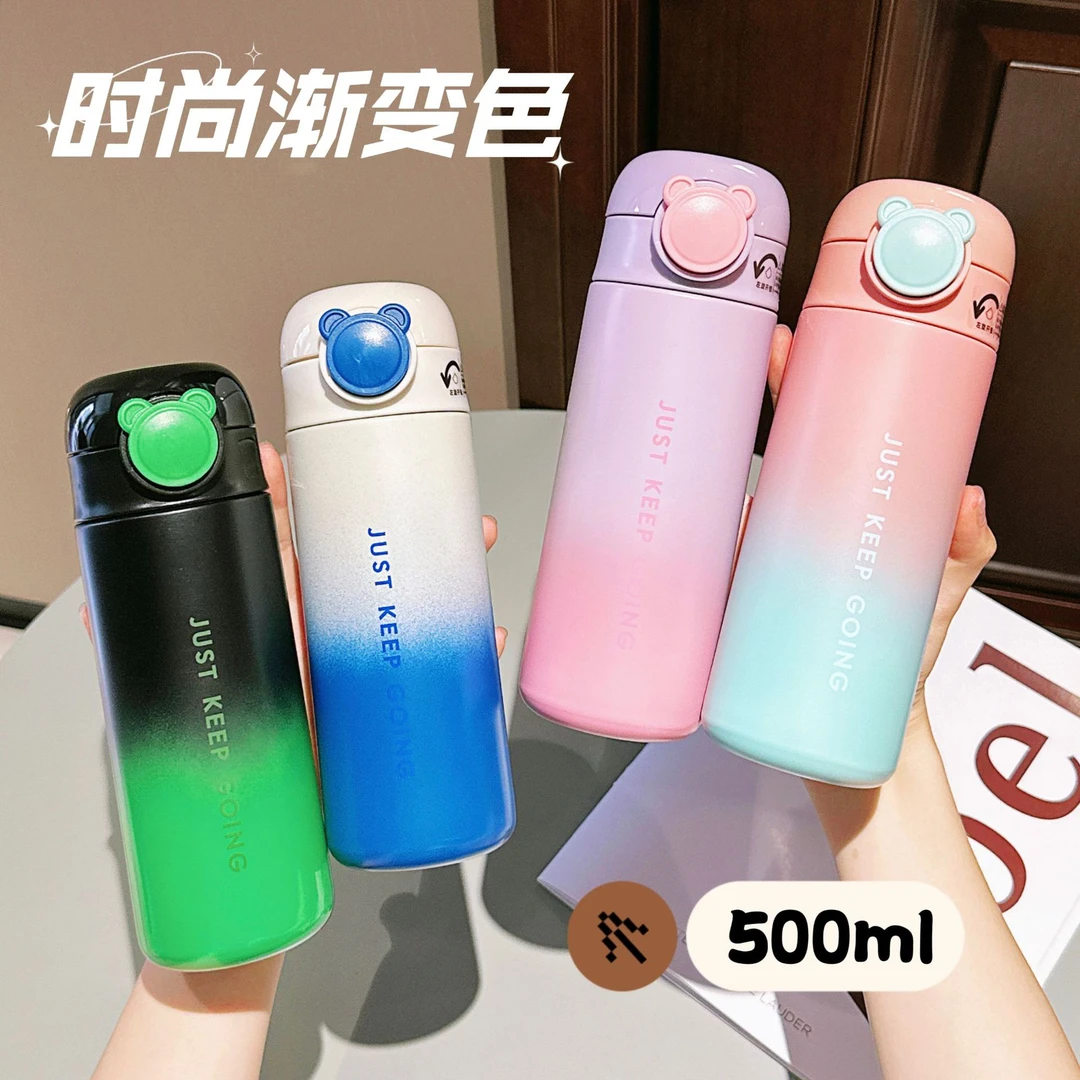 2024新款大容量保温杯一键防摔创意吸管杯车载便携儿童不锈钢水杯