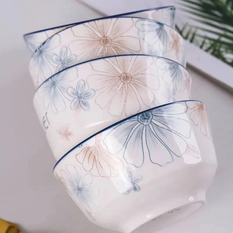 Flower 4.5英寸8个装饭碗陶瓷米饭碗中式家用简约加厚日式大碗