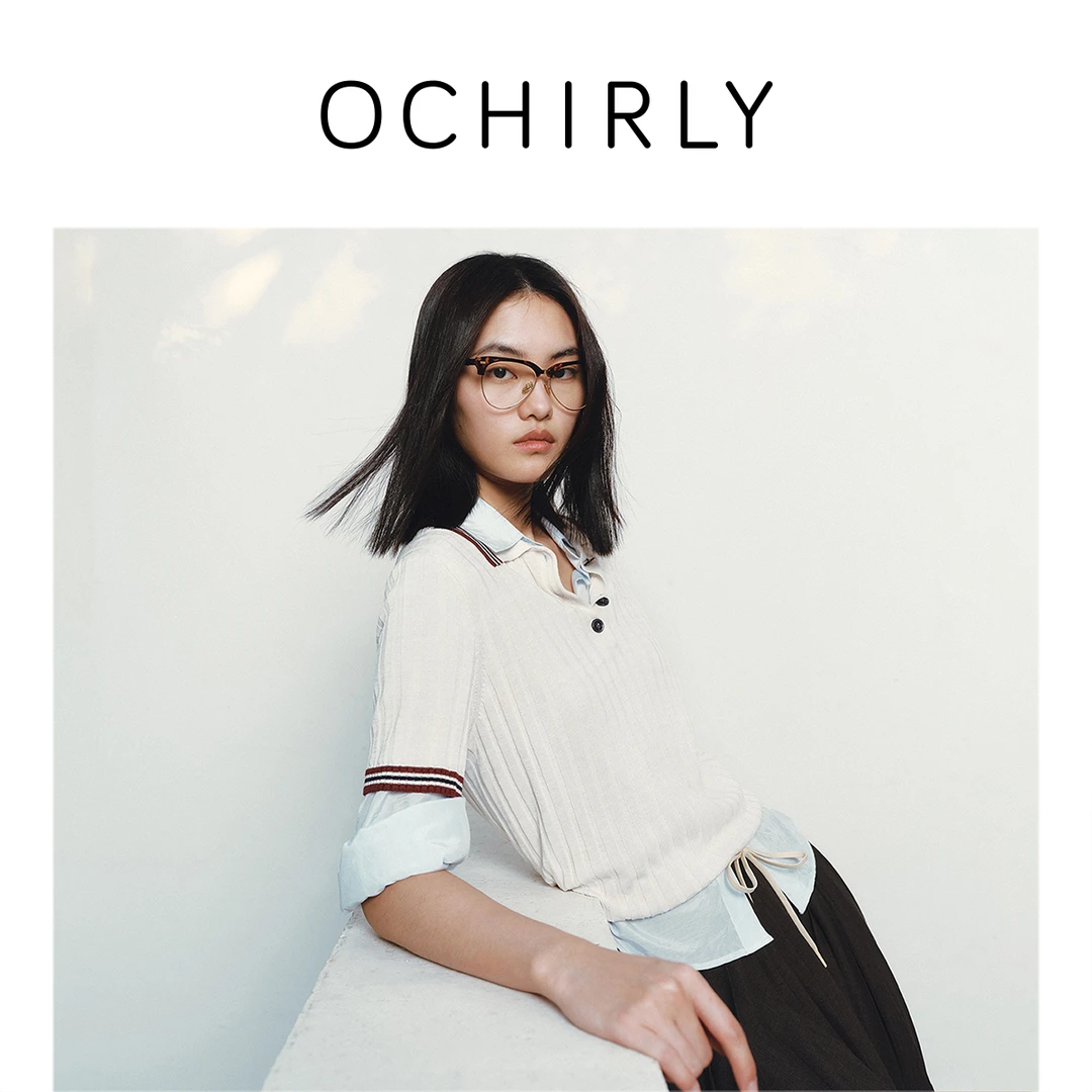 【热销补货】欧时力条纹撞色毛衣领短袖针织衫女上衣透气2025秋新