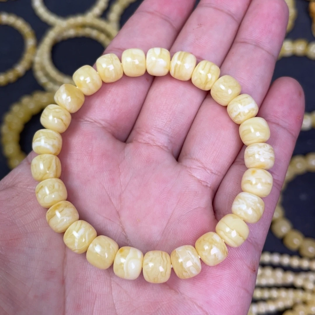 蜜蜡未镶嵌裸石虎皮纹蜜蜡手串8.5mm
