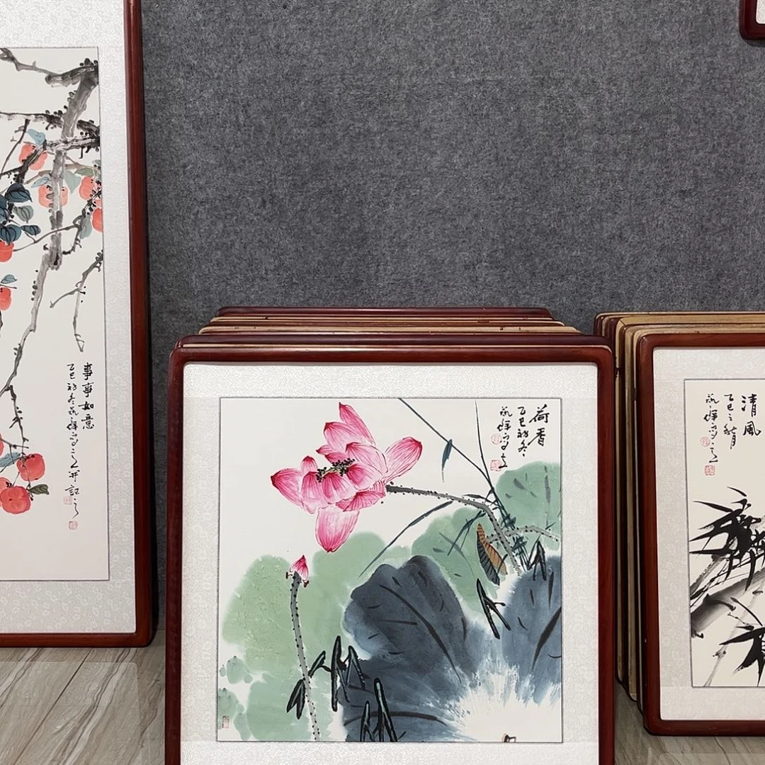 国画书画作品带框63×63