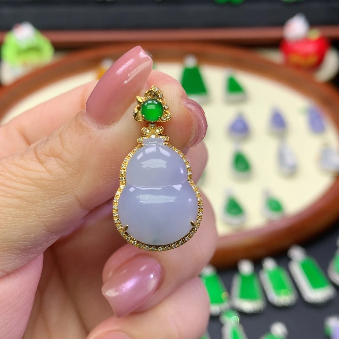 翡翠18K金镶嵌吊坠(不含链)