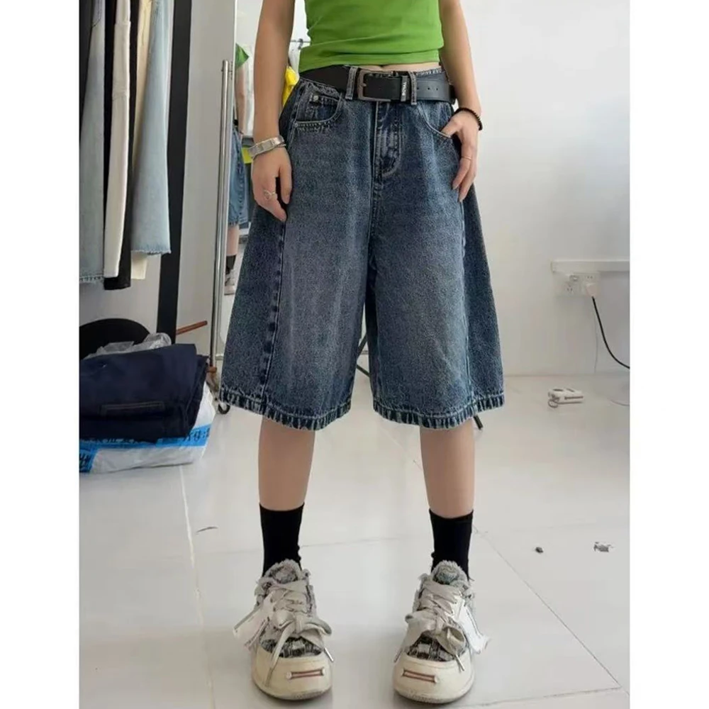 阔腿五分牛仔裤女2025夏季新款大码梨形身材胖mm宽松显瘦高腰短裤