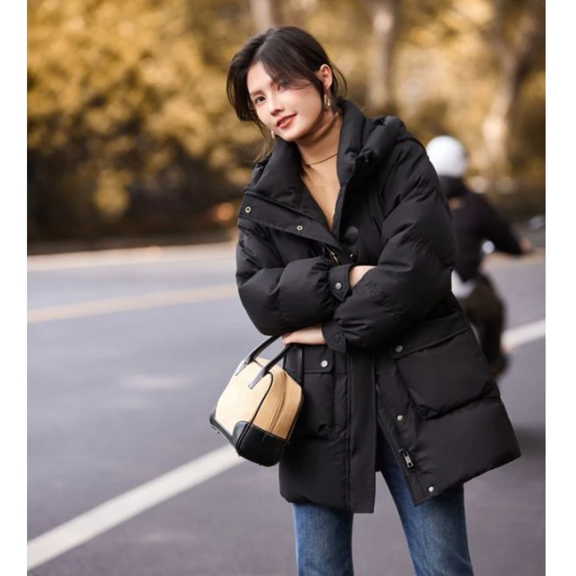 羽绒服冬季女2024新款韩版宽松中长款90白鸭绒小个子加厚保暖外套