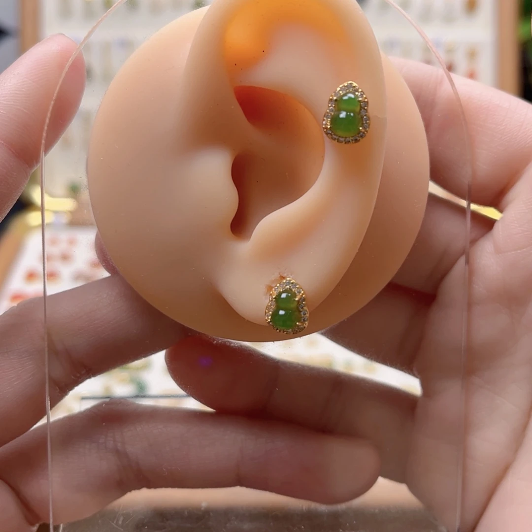 和田玉银S925镶嵌耳饰