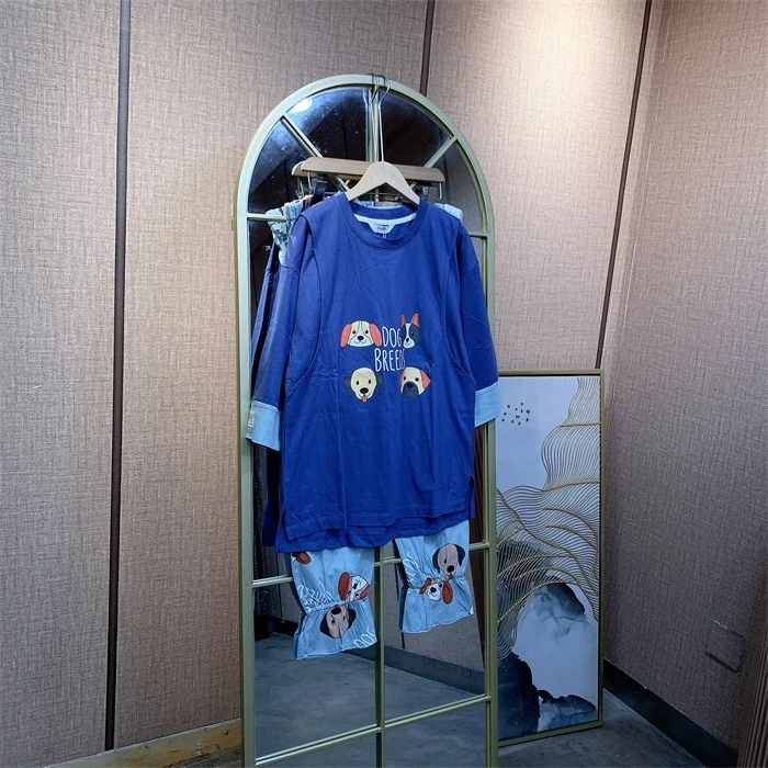 E424深蓝色孕妇月子服两件套M90-120 XL100-140