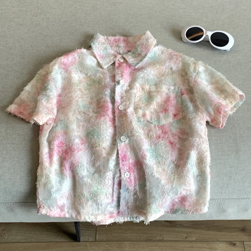 男童短袖提花雪纺衬衫夏款童装2025新款 37654