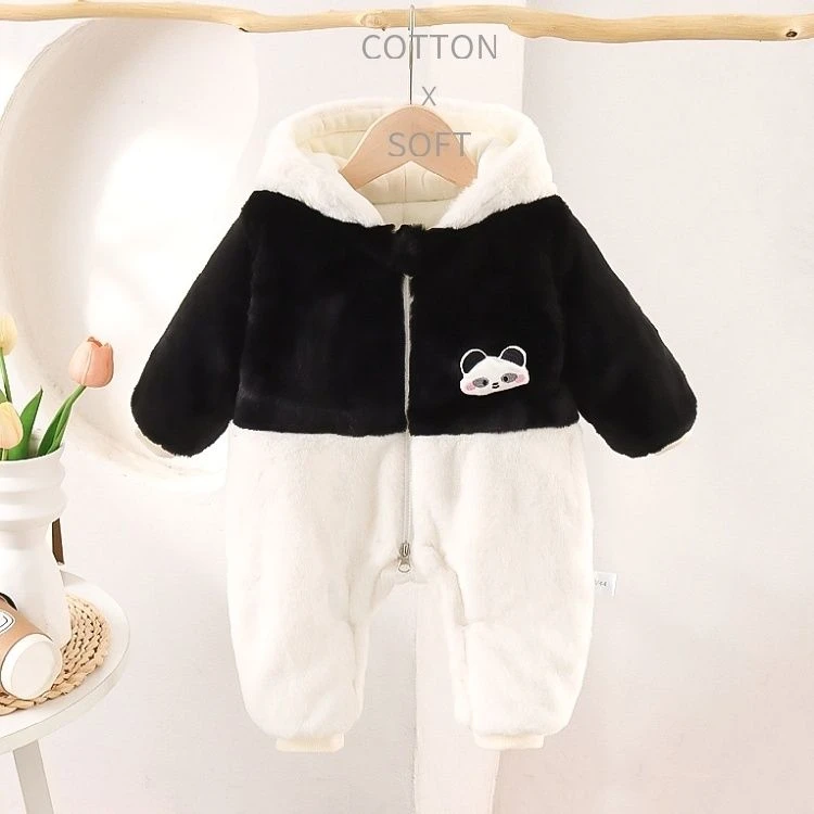 熊猫毛毛衣男女宝宝连体衣加绒加厚外出服婴幼儿连体衣