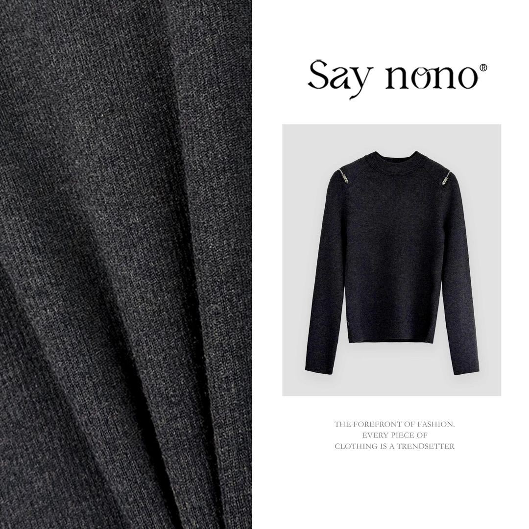 懒猫nono│Saynono 纯色复古简约圆领慵懒针织打底上衣 GG02073TY