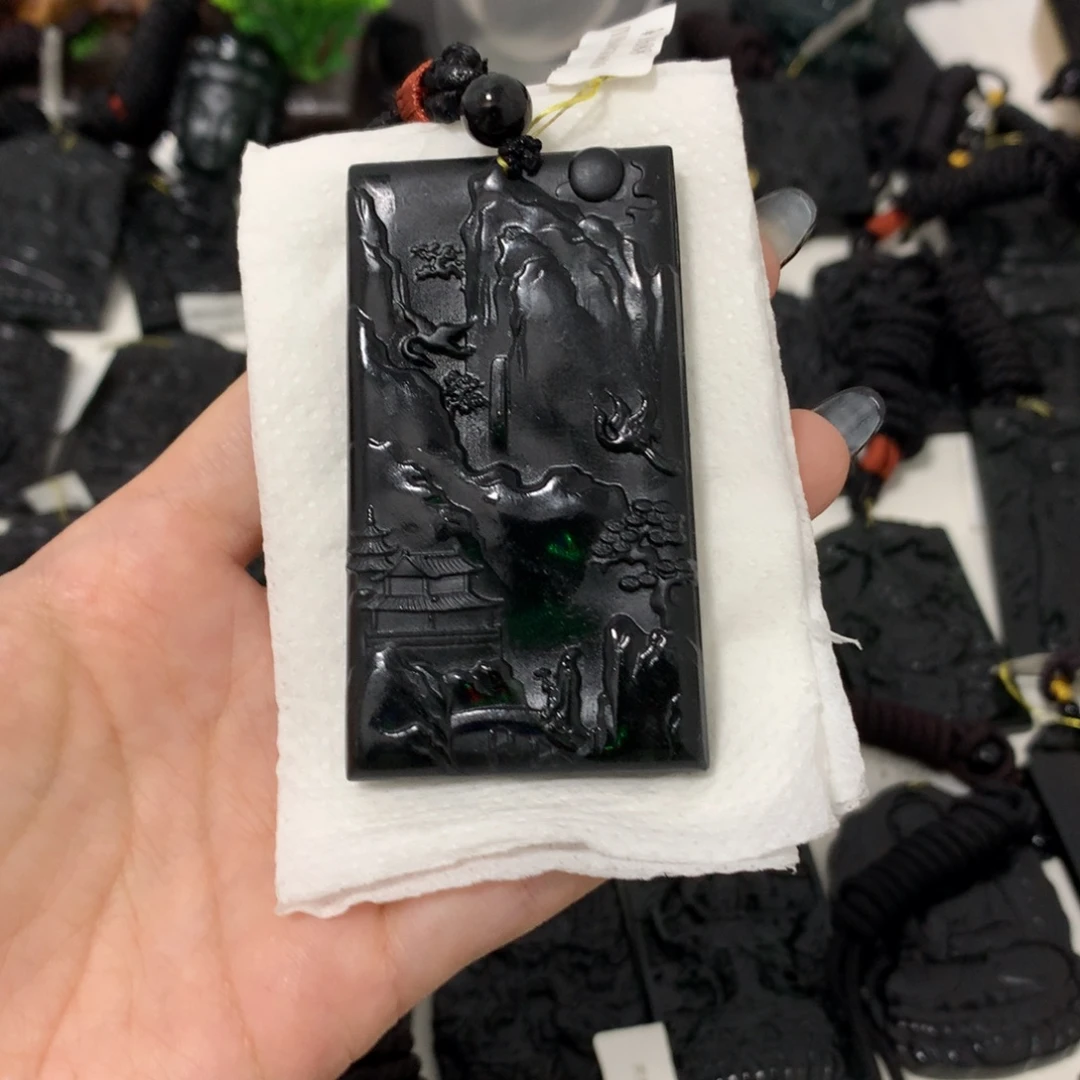 天然缅甸a货钢琴黑挂件