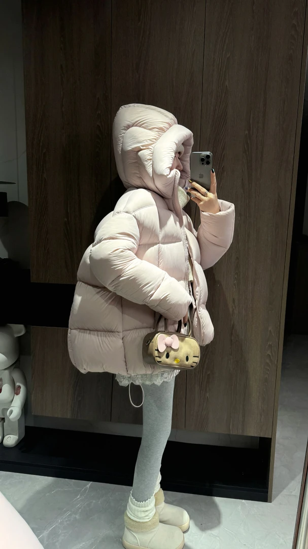 【90白鹅绒】新款泡芙短款连帽宽松羽绒服  兔子