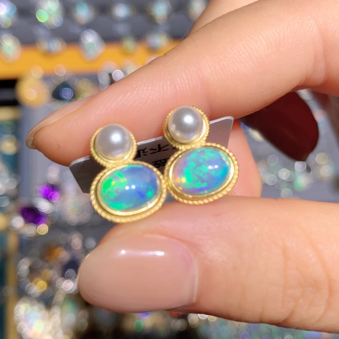 欧泊银S925镶嵌欧泊耳钉t