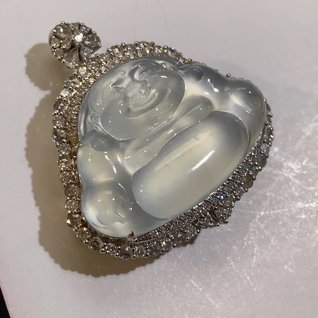 翡翠颈饰18K金镶嵌天然缅甸A货翡翠