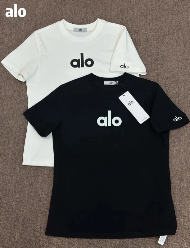 alo经典设计师春日慢人刺绣修身T恤印花刺绣短袖