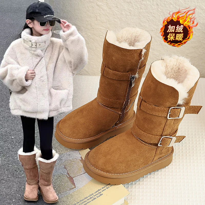 ABC女童高筒雪地靴儿童雪地棉男童冬鞋防水防滑潮款加绒加厚棉靴
