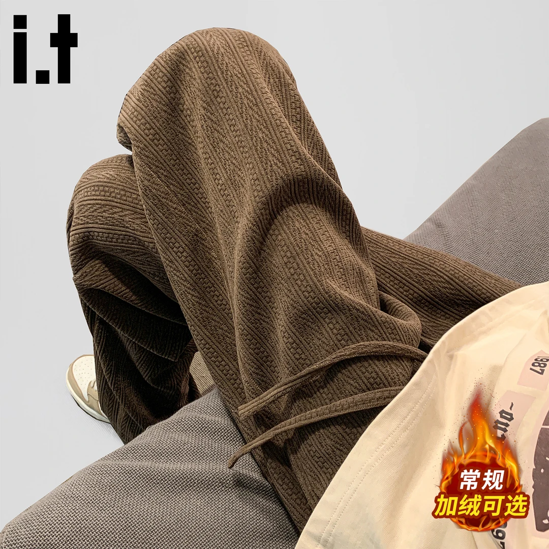i.t:CHOCOOLATE保暖休闲裤男士秋冬款加绒加厚高级感宽松直筒长裤