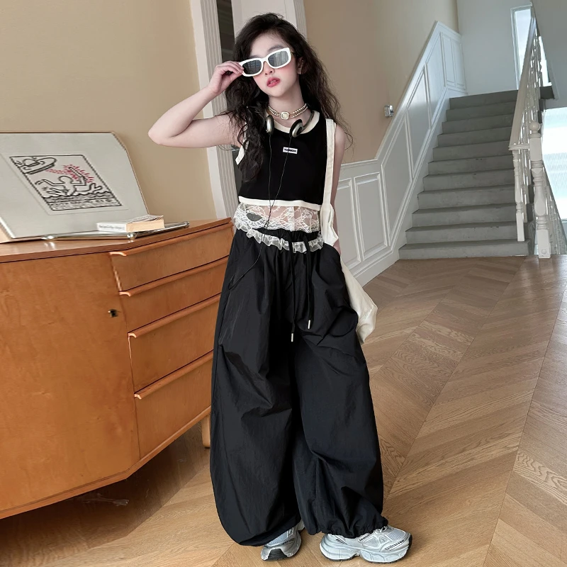 女童休闲套装2025新款春秋款时髦休闲运动服套装宽松中大童潮酷！