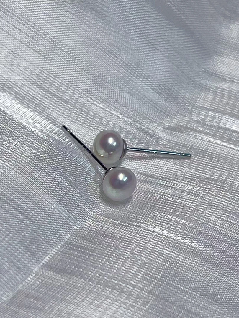 S925银/天然珍珠耳钉/5-6mm/极光炫彩无瑕百搭简约