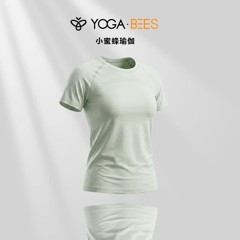 Yogabees小蜜蜂瑜伽无缝浅色系温柔运动短袖高弹透气健身T恤XH139
