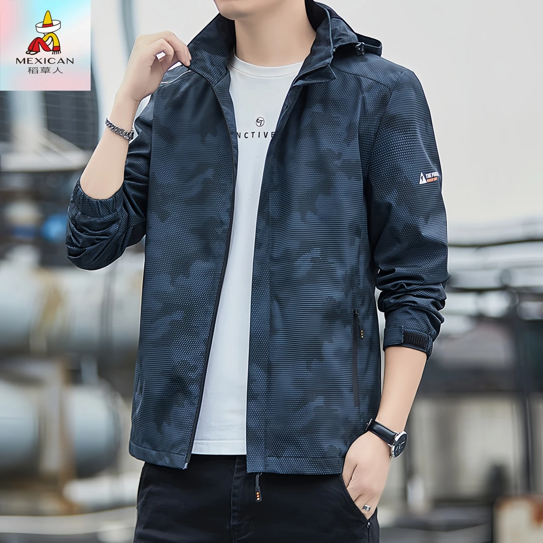 Mexican/稻草人春秋新款迷彩户外运动冲锋衣男士防风百搭薄款夹克
